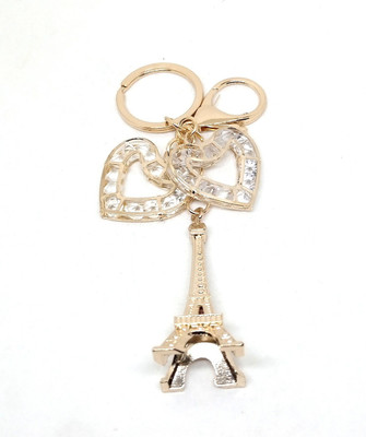 Arkanum Eiffel Tower Paris With 2 Hearts Golden Keychain Key Chain
