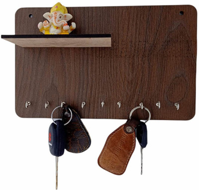 ZGX Small shelf ky holder Wood Key Holder(9 Hooks, Brown)