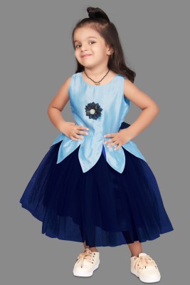 Mirrow Trade Girls Calf Length Party Dress(Light Blue, Sleeveless)