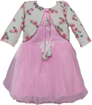 Pranav Retails Baby Girls Midi/Knee Length Party Dress(Pink, Full Sleeve)