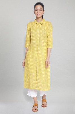 Aurelia Women Printed Straight Kurta(Yellow)