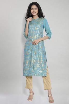 Aurelia Women Printed Straight Kurta(Blue)