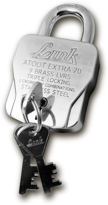 Link atoot extra heavy 70mm 9 brass levers triple locking (3 keys) Padlock(Silver)