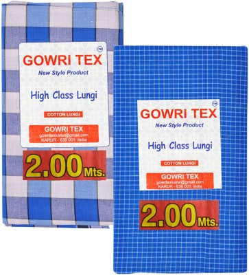 GOWRI TEX Checkered Blue, White Lungi