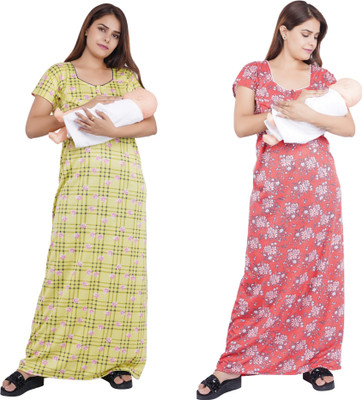 NACNO Women Maternity/Nursing Nighty(Yellow, Pink)