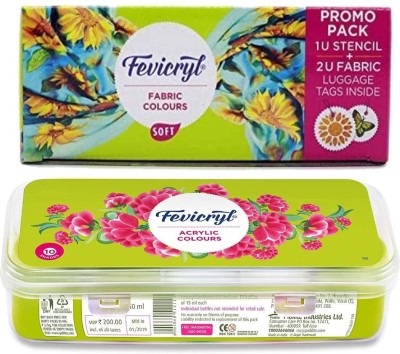 Fevicryl Sunflower Kit, Acrylic Colour and Fabric Color (10x15ml) Each(Set of 2, Multicolor)