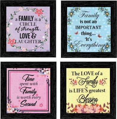 Indianara Set of 4 Family Quote Framed Wall Hanging Laminated Paintings Matt Art Prints 9.5 inch x 9.5 inch each without Glass (1189BK) Digital Reprint 19 inch x 19 inch Painting(With Frame, Pack of 4)