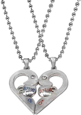 Sullery Valentine Gift Baby I Love you Couple Heart Couple Engraved Dual Locket Pendant Rhodium Metal Locket Set