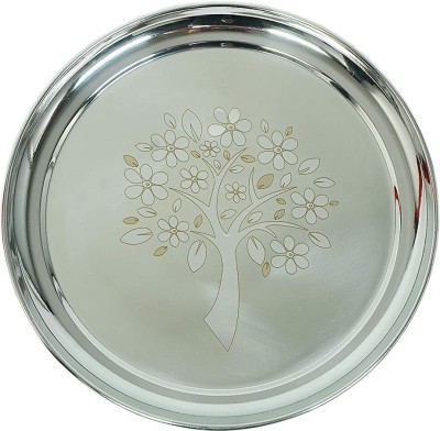 Sager Stainless Steel Heavy Gauge Dinner Plates with Mirror Finish, Beautiful Lazer Design 12 inch Dia Dinner Plate