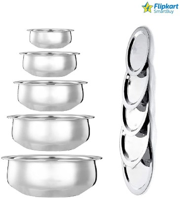 Flipkart SmartBuy Pack of 10 Stainless Steel Stainless Steel handi set Induction And gas Stove Suitable Bottom Venna Chetty/Handi Pot 5 Piece Set/biryani milk pot pan Punjabi 5 Piece Set Handi with lid/dhakkan/cibba 550ml, 750ml, 1100ml, 1500ml and 1900ml) (Stainless Steel, without Copper) Cookware 