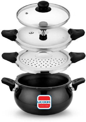 UCOOK By United Ekta Engg. Smart 3 in 1 Multipurpose All in one 5 L Outer Lid Induction Bottom Pressure Cooker(Hard Anodized)