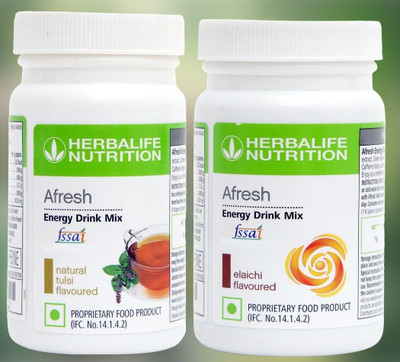 HERBALIFE ENERGY DRINK MIX AFRESH TULSI (50g) + AFRESH ELAICHI (50g) SET OF 2 Plant-Based Protein(0.1 kg, TULSI {BASIL}, EALACHI)