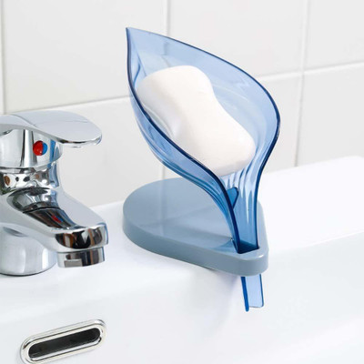 Gowishcart Leaf Drainage Soap Stand Holder Box Plastic Soap Dishes Self Draining Case Container with Drain and Suction Cup for Bathroom Kitchen (Multi Color,Set of 1 Leaf)(Multicolor)