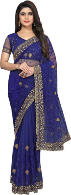 PARAMPARA DESIGNER Embroidered Bollywood Net Saree(Blue)