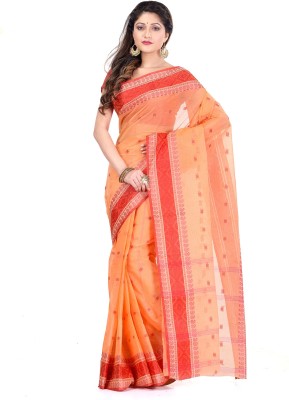 Desh Bidesh Self Design Handloom Pure Cotton Saree(Red, Orange)