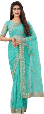 PARAMPARA DESIGNER Embroidered Bollywood Net Saree(Green)