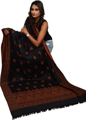 Rishabh Polyester Wool Blend Woven Women Shawl(Black)