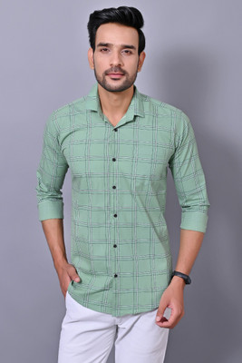 Tarun Collection Men Checkered Casual Light Green Shirt