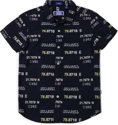 Jack & Jones Junior Boys Printed Casual Dark Blue Shirt