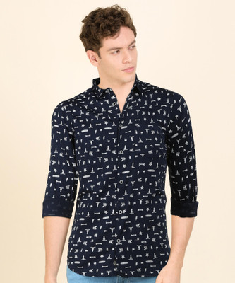 The Indian Garage Co. Men Printed Casual Dark Blue Shirt