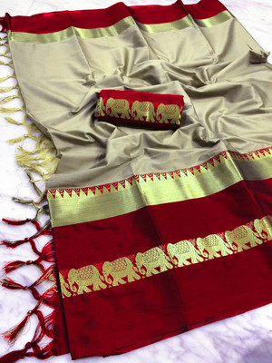Mysstre Self Design Mysore Cotton Silk Saree(Beige)