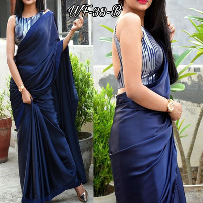 ZINLORIZ Solid/Plain Bollywood Satin Saree(Blue)