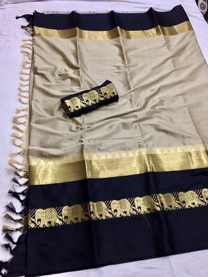 Mysstre Self Design Mysore Cotton Silk Saree(Beige)