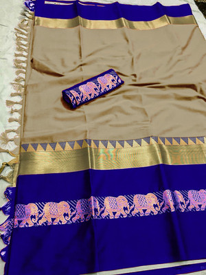 Mysstre Self Design Mysore Cotton Silk Saree(Beige)