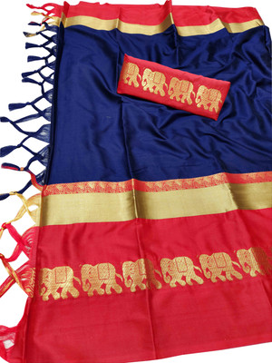 Mysstre Self Design Mysore Cotton Silk Saree(Blue)