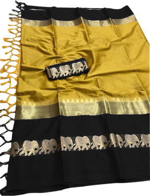 Mysstre Self Design Mysore Cotton Silk Saree(Mustard)