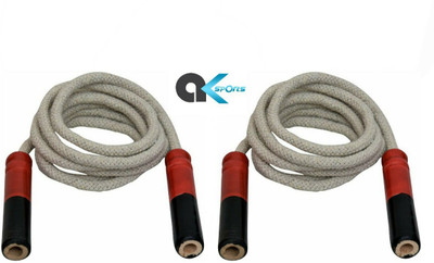 A.K (Pack Of 2Pcs) Cotton Jumping Rope With Wooden Handle Speed Freestyle Skipping Rope(White, Red, Black, Length: 259 cm)