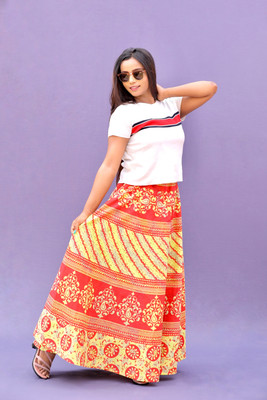 La Trendzo Printed Women A-line Yellow Skirt