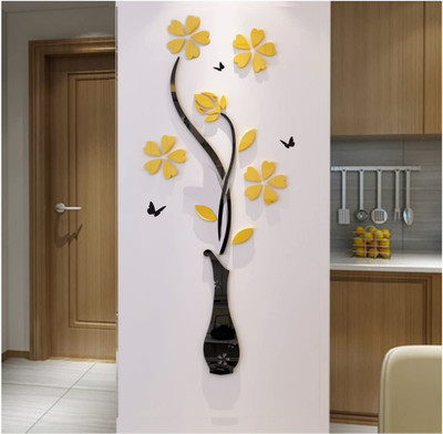 Gprint 78.74 cm 3D Acrylic Wall Sticker Flower and Vase Double-sided Sticker(Pack of 36)