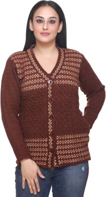 PIPASA WOMEN Self Design V Neck Casual Women Brown Sweater