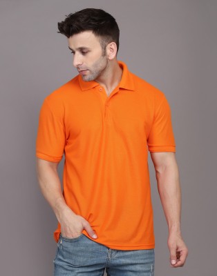 INKKR Solid Men Polo Neck Orange T-Shirt