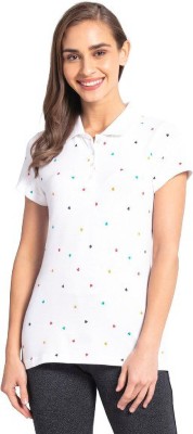 JOCKEY Printed Women Polo Neck White T-Shirt