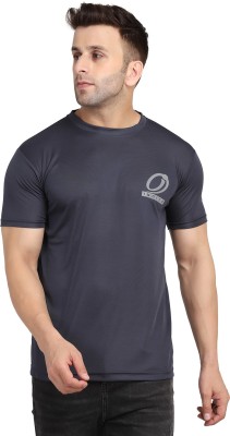 INDIZO Solid Men Round Neck Grey T-Shirt