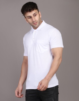 INKKR Solid Men Polo Neck White T-Shirt