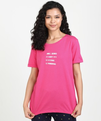 Dreamz by Pantaloons Embroidered Women Round Neck Pink T-Shirt