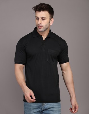 INKKR Solid Men Polo Neck Black T-Shirt