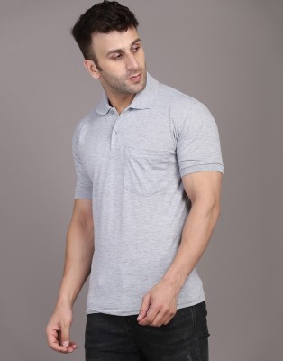 INKKR Solid Men Polo Neck Grey T-Shirt