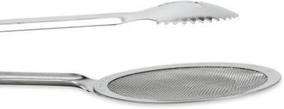 ELEGANTSTYLER 2 in 1 fry tool stainless steel Multi-Functional 2 in 1 Fry Tool Filter Spoon Strainer with Clip 19 cm NA Tongs(Pack of 1)