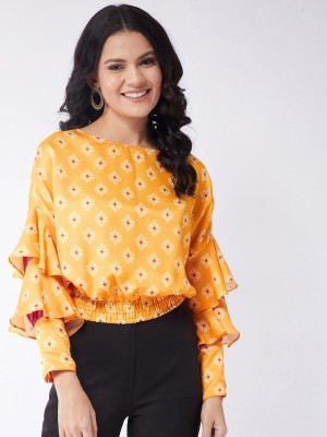 Pannkh Embark Elegance Casual Printed Women Yellow Top