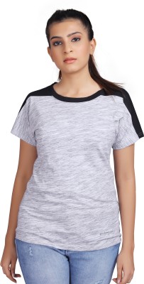 CKL Colorblock Women Round Neck Black, Grey T-Shirt