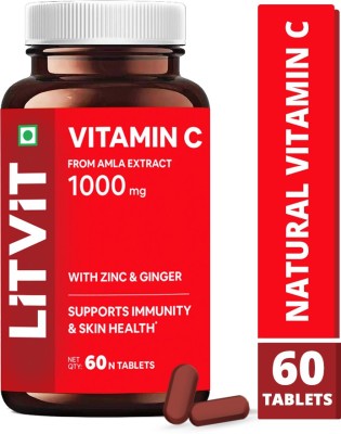 LITVIT Vitamin C Tablets with 1000mg Amla Extract & Zinc for Glowing Skin & Immunity(60 No)