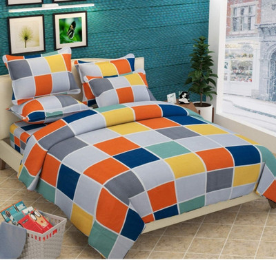 SAMRAT 160 TC Polycotton Double Checkered Flat Bedsheet(Pack of 1, Multicolor)