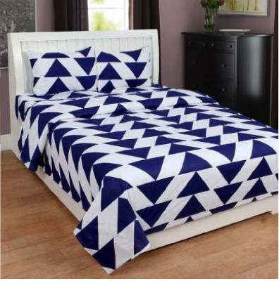 LOXICA 144 TC Polycotton Double 3D Printed Flat Bedsheet(Pack of 1, Blue)