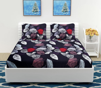 BE JOVIAL Cotton Double Flat 150 TC Floral Bedsheet(Pack of 1, Black)