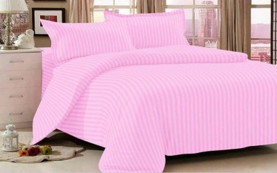 Universal shade 300 TC Cotton Double Striped Flat Bedsheet(Pack of 1, Pink)