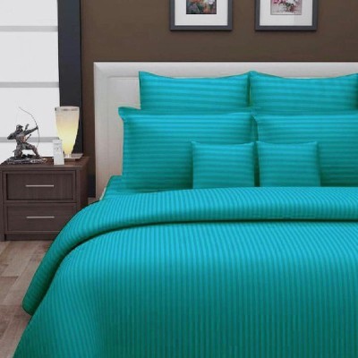 Universal shade 300 TC Cotton Double Striped Flat Bedsheet(Pack of 1, TURQ BLUE)